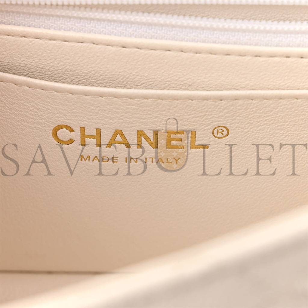 CHANEL MASTER  CAVIAR QUILTED MINI TOP HANDLE RECTANGULAR FLAP WHITE AS2431 (20*13*9cm)